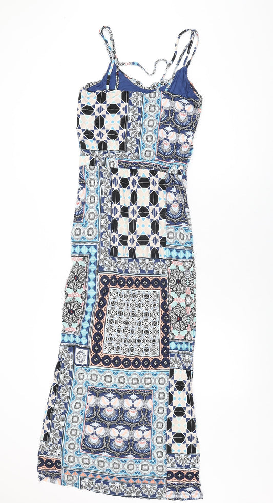 Warehouse Womens Multicoloured Geometric Viscose Maxi Size 8 V-Neck Pullover