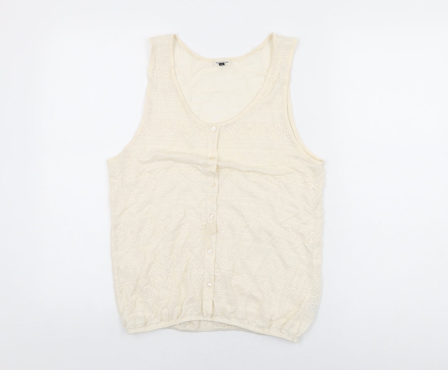 River Island Womens Ivory Polyester Basic T-Shirt Size 12 Scoop Neck