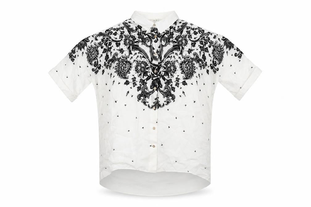 River Island Womens White Geometric Polyester Basic Button-Up Size 6 Collared