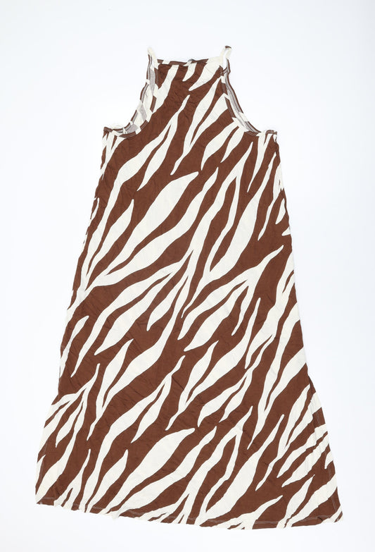 Marks and Spencer Womens White Geometric Viscose Shift Size 14 Round Neck Pullover