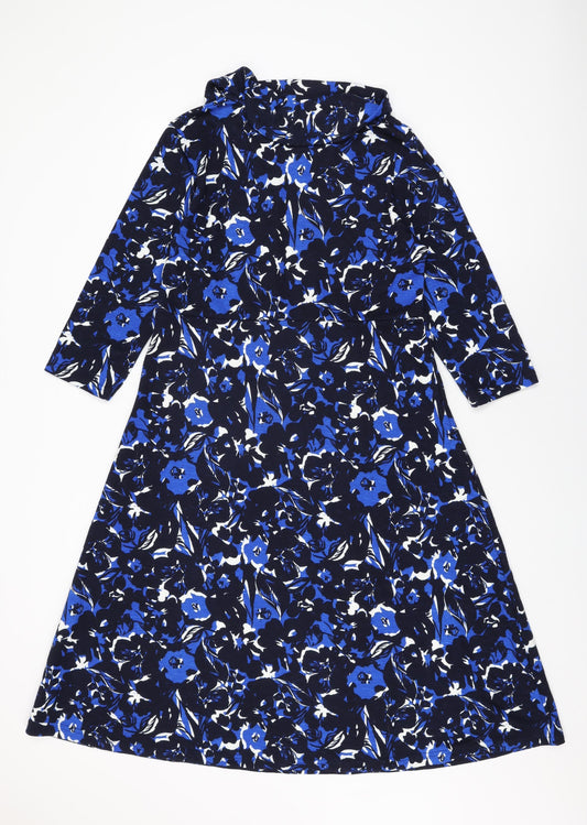 Isle Womens Blue Floral Polyester A-Line Size 14 High Neck Pullover