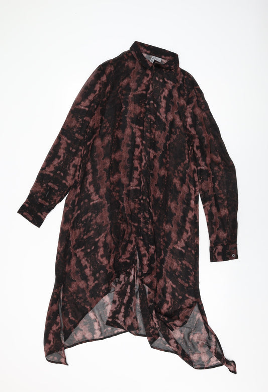 H&M Womens Black Geometric Polyester Shift Size 10 Collared Button