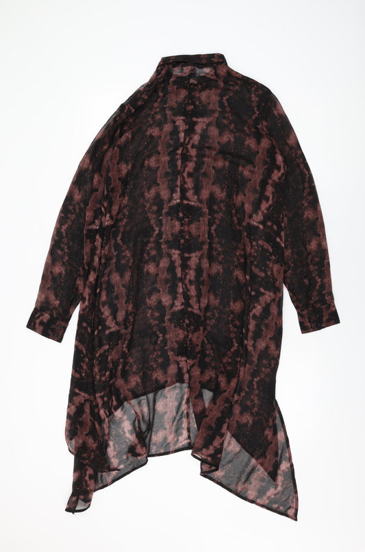 H&M Womens Black Geometric Polyester Shift Size 10 Collared Button