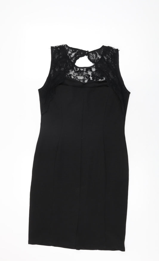 M&Co Womens Black Polyester Bodycon Size 12 Round Neck Button