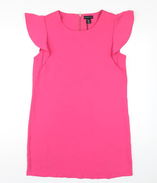 Adrienne Vittadini Womens Pink Polyester A-Line Size 14 Round Neck Zip
