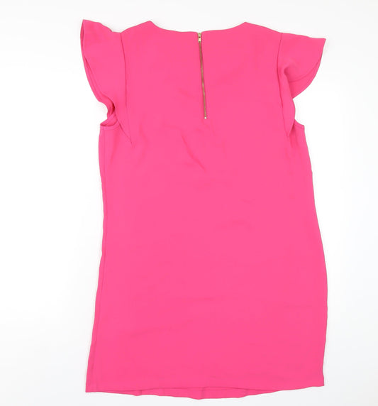 Adrienne Vittadini Womens Pink Polyester A-Line Size 14 Round Neck Zip