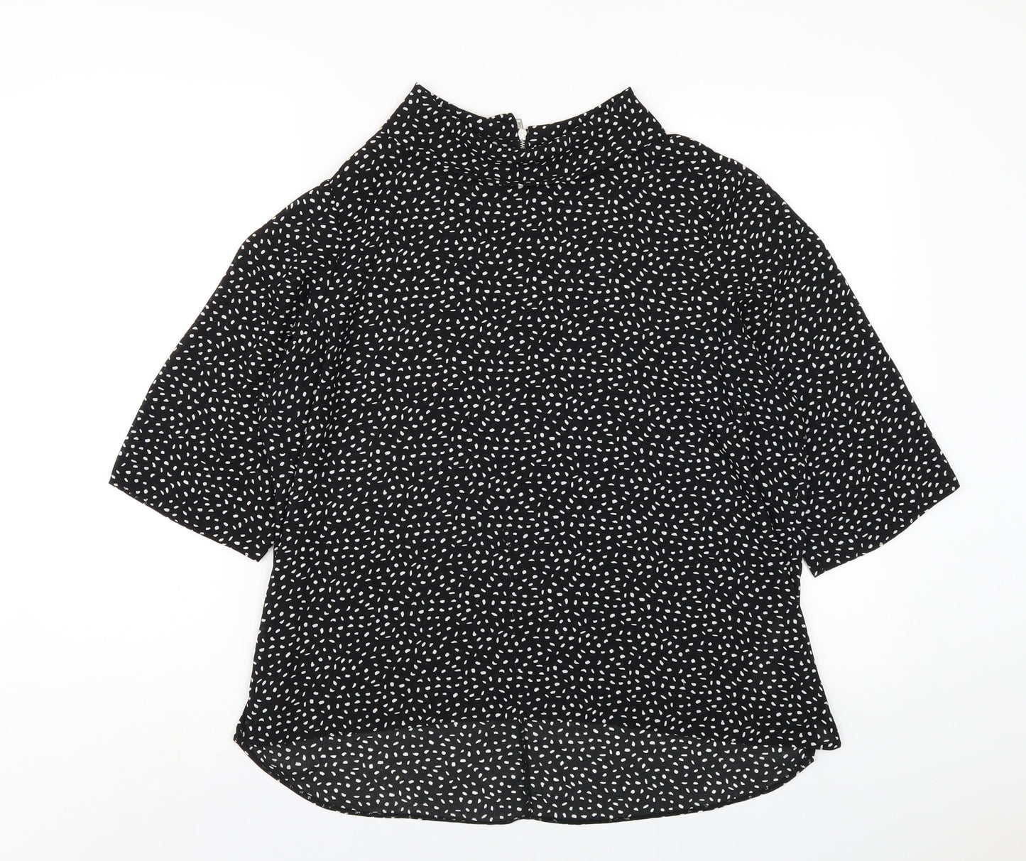 Wallis Womens Black Geometric Polyester Basic T-Shirt Size 14 Mock Neck