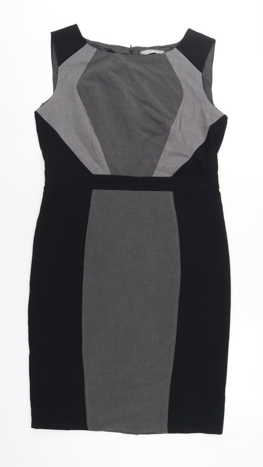 Marks and Spencer Womens Grey Polyester Pencil Dress Size 14 Round Neck Zip