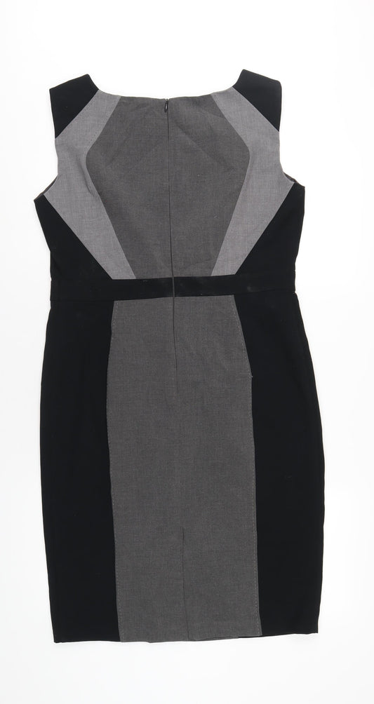 Marks and Spencer Womens Grey Polyester Pencil Dress Size 14 Round Neck Zip