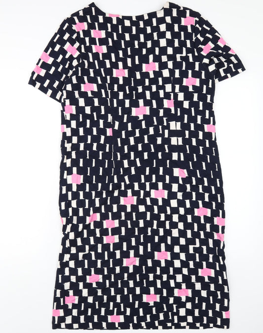 Brandtex Womens Blue Geometric Viscose T-Shirt Dress Size M Round Neck Pullover
