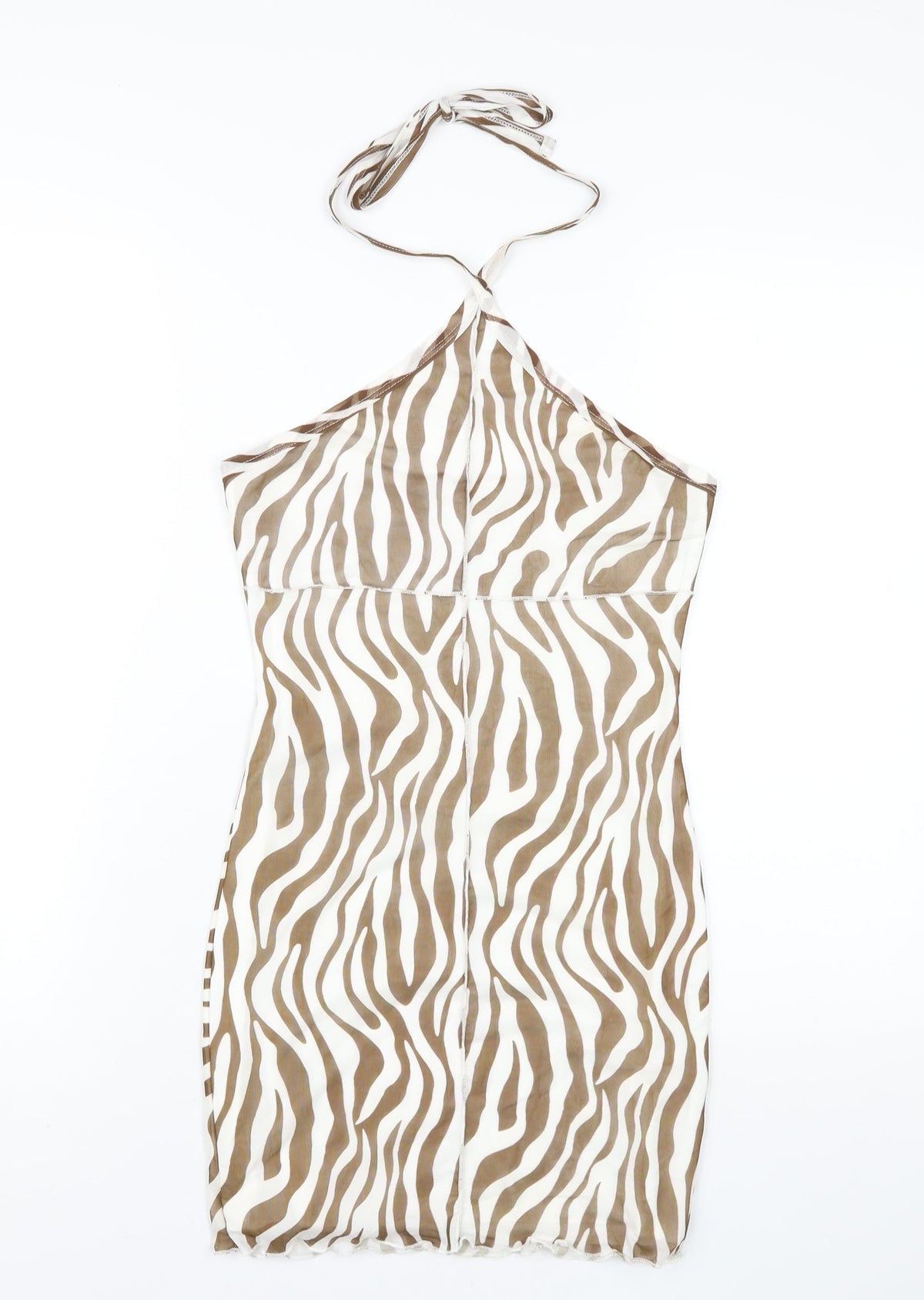 Princess Polly Womens Brown Animal Print Polyester Bodycon Size 12 Halter Pullover