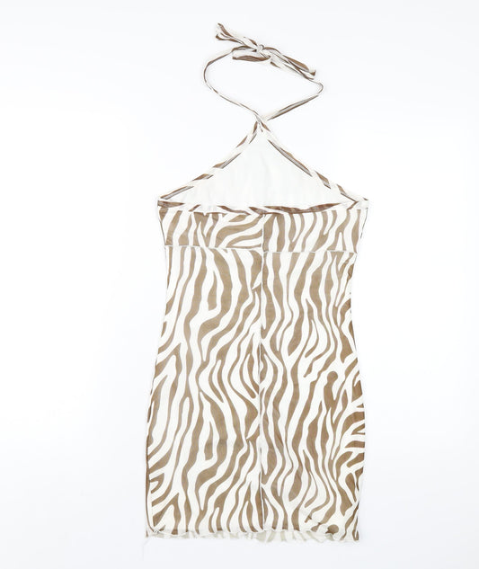 Princess Polly Womens Brown Animal Print Polyester Bodycon Size 12 Halter Pullover