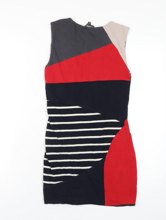Warehouse Womens Multicoloured Geometric Cotton Bodycon Size 10 Round Neck Pullover