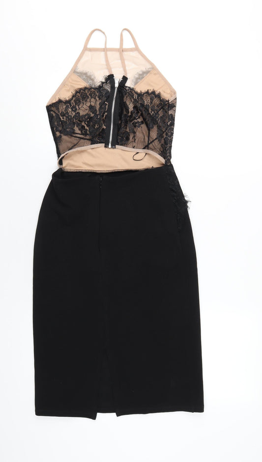 Topshop Womens Black Polyester Bodycon Size 10 Square Neck Zip