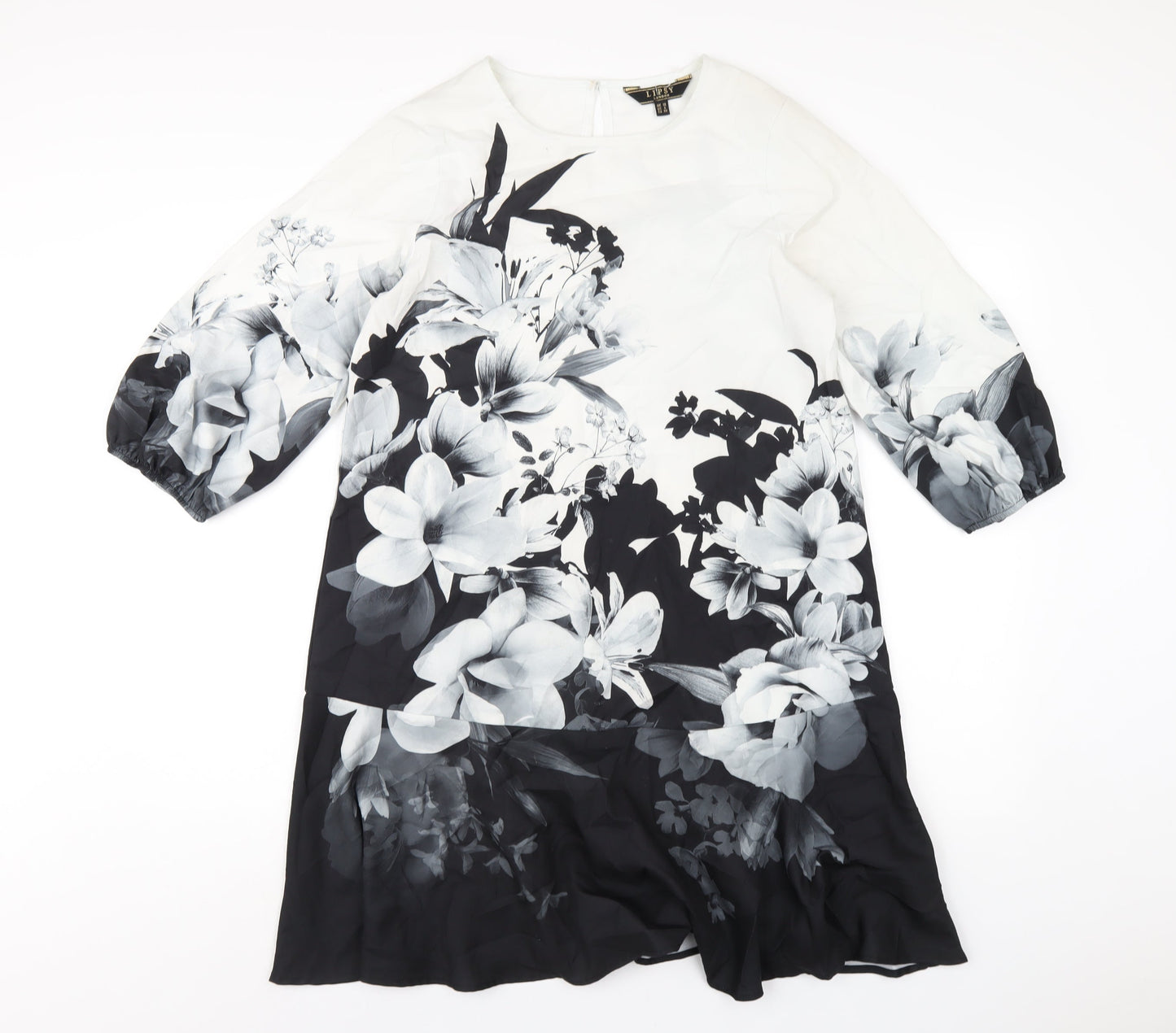 Lipsy Womens Black Floral Polyester A-Line Size 10 Round Neck Button