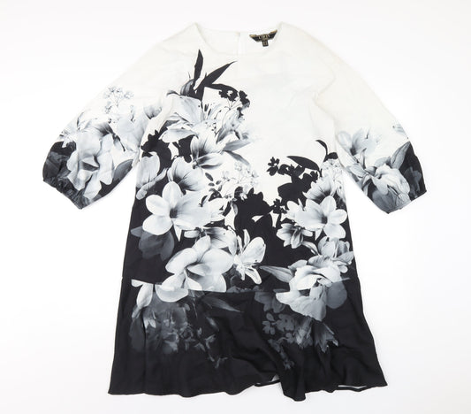 Lipsy Womens Black Floral Polyester A-Line Size 10 Round Neck Button