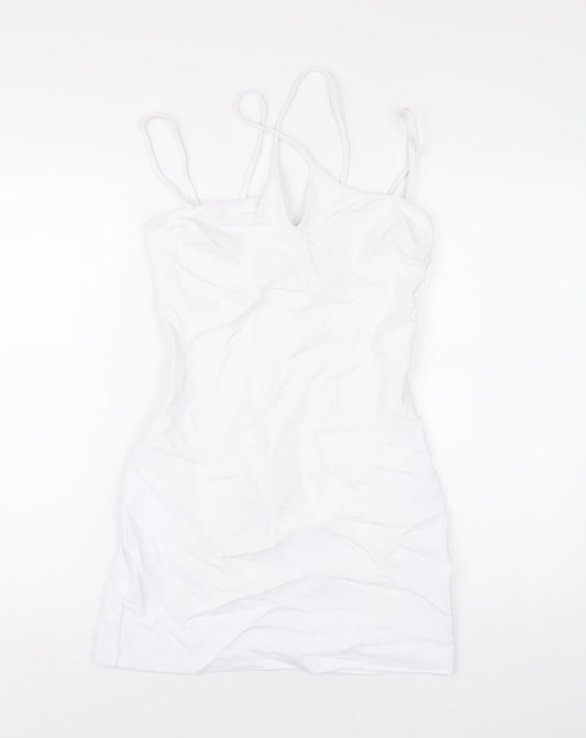 Zara Womens White Polyester Bodycon Size S V-Neck Zip