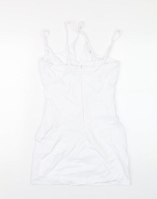 Zara Womens White Polyester Bodycon Size S V-Neck Zip