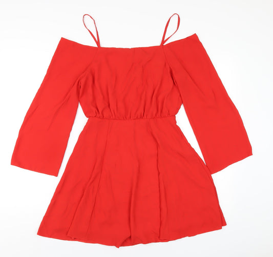ASOS Womens Red Polyester A-Line Size 8 Square Neck Zip