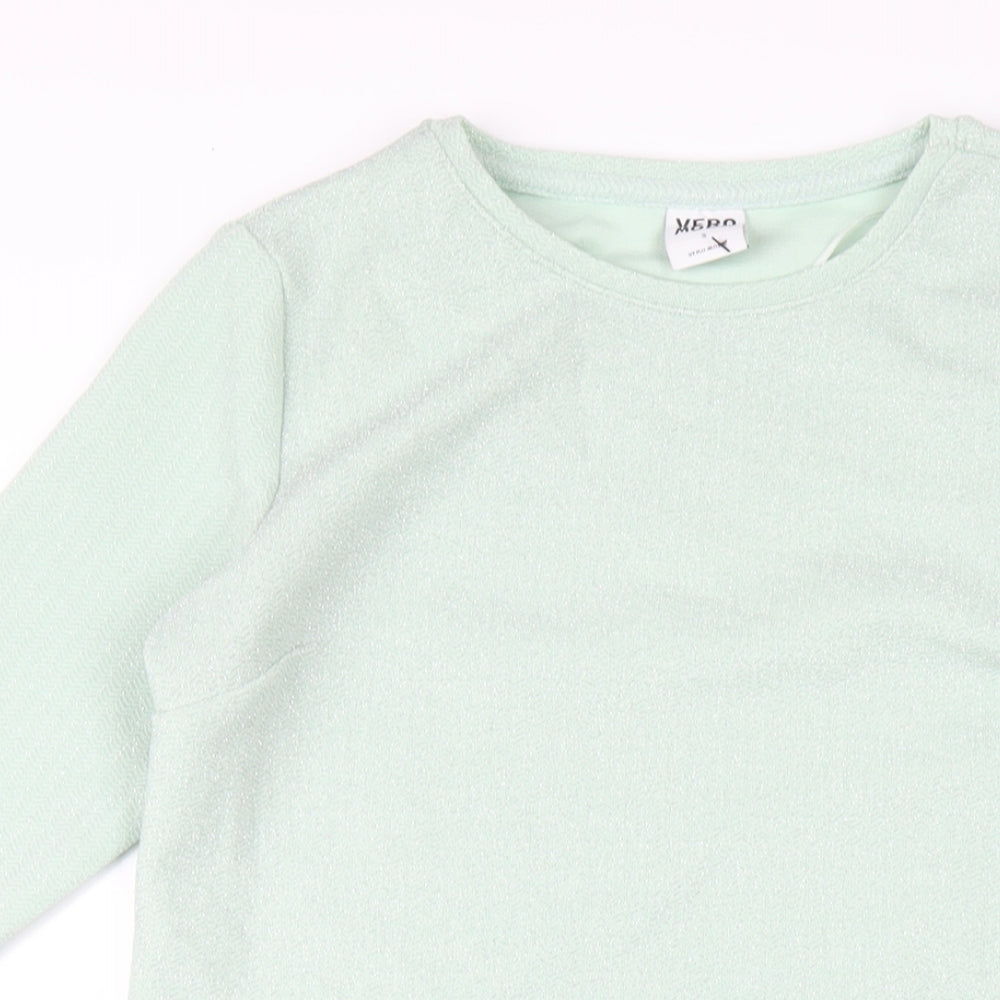 VERO MODA Womens Green Polyester A-Line Size S Round Neck Pullover