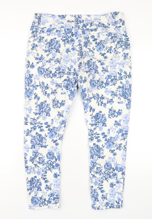Lotties Womens Blue Floral Cotton Skinny Jeans Size 12 L27 in Regular Zip