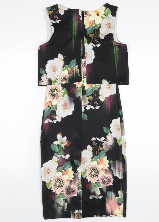 Lipsy Womens Multicoloured Floral Polyester Bodycon Size 10 Round Neck Zip