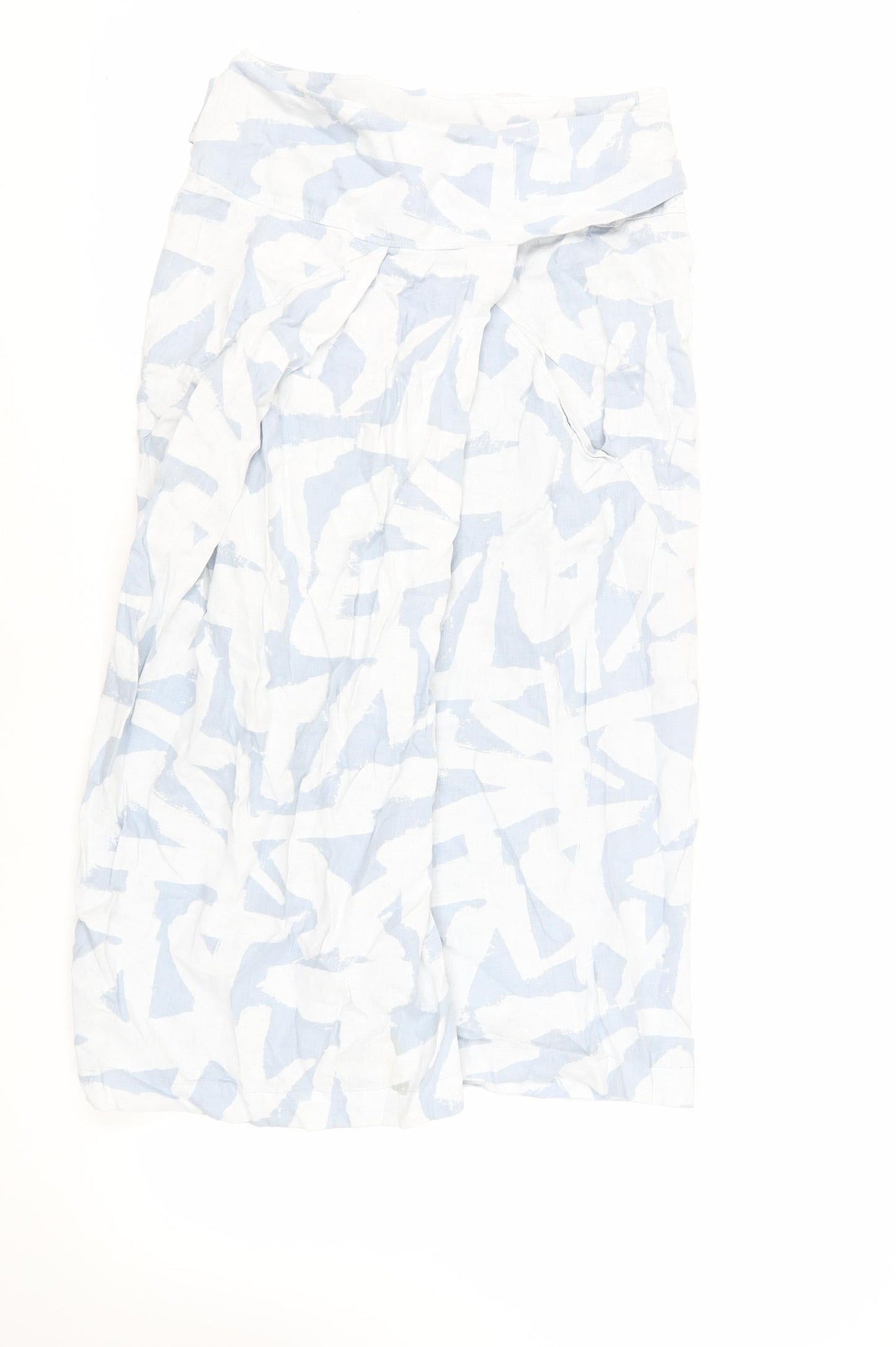OSKA Womens Blue Geometric Linen Wrap Skirt Size 12 Tie