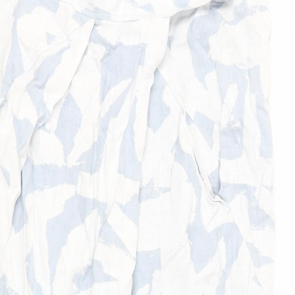 OSKA Womens Blue Geometric Linen Wrap Skirt Size 12 Tie