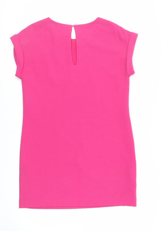 NEXT Womens Pink Polyester Shift Size 12 Round Neck Button