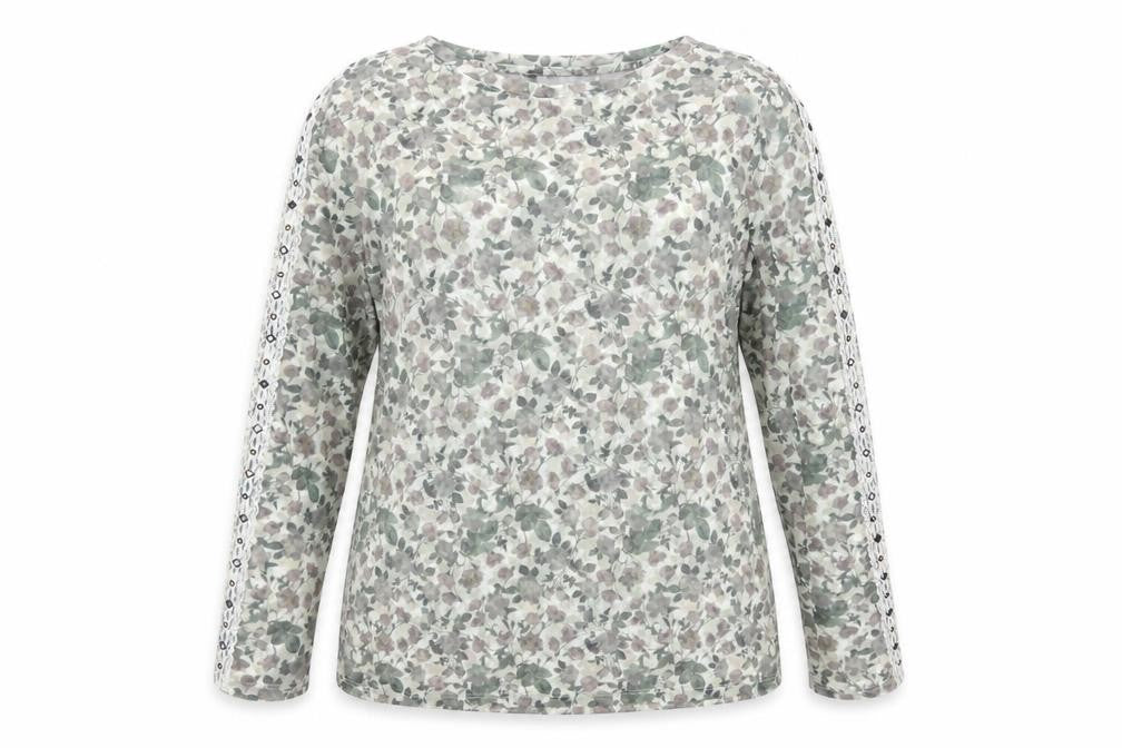 Next Womens Green Floral Polyester Basic Blouse Size 14 Crew Neck - Sheer