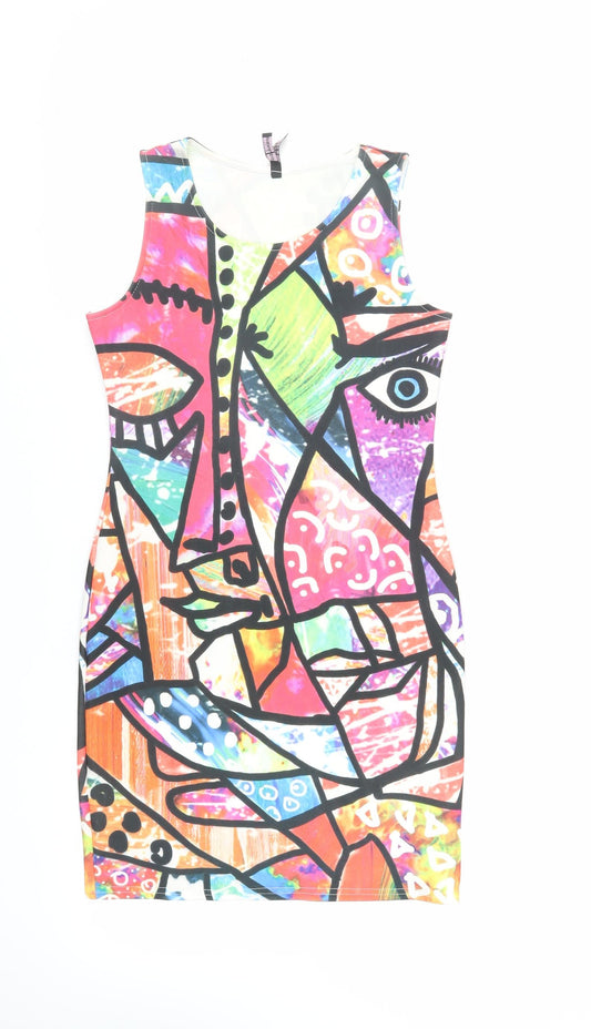 FIGA Womens Multicoloured Geometric Polyester Mini Size 10 Round Neck Pullover
