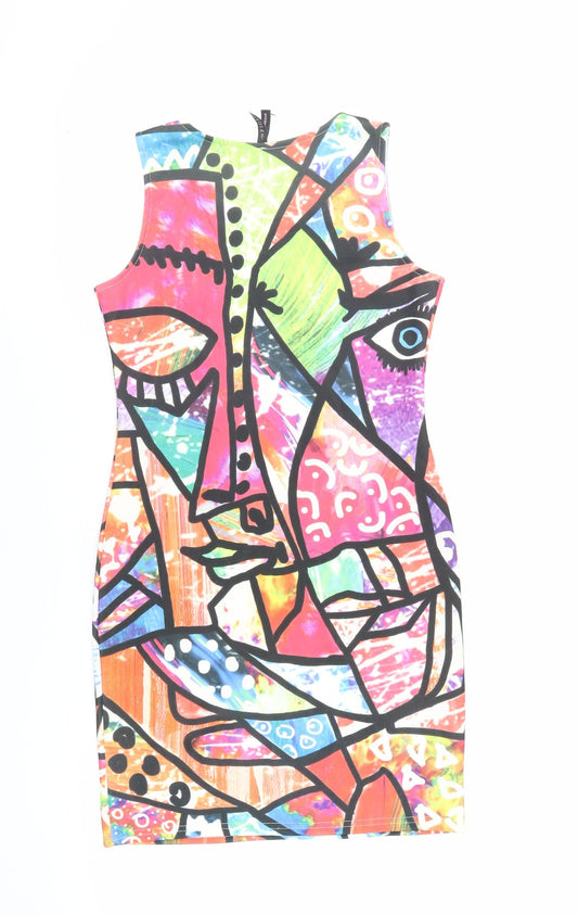 FIGA Womens Multicoloured Geometric Polyester Mini Size 10 Round Neck Pullover