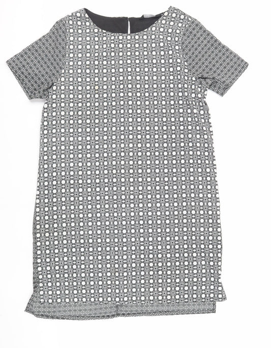 New Look Womens Black Geometric Polyester Shift Size 14 Round Neck Button