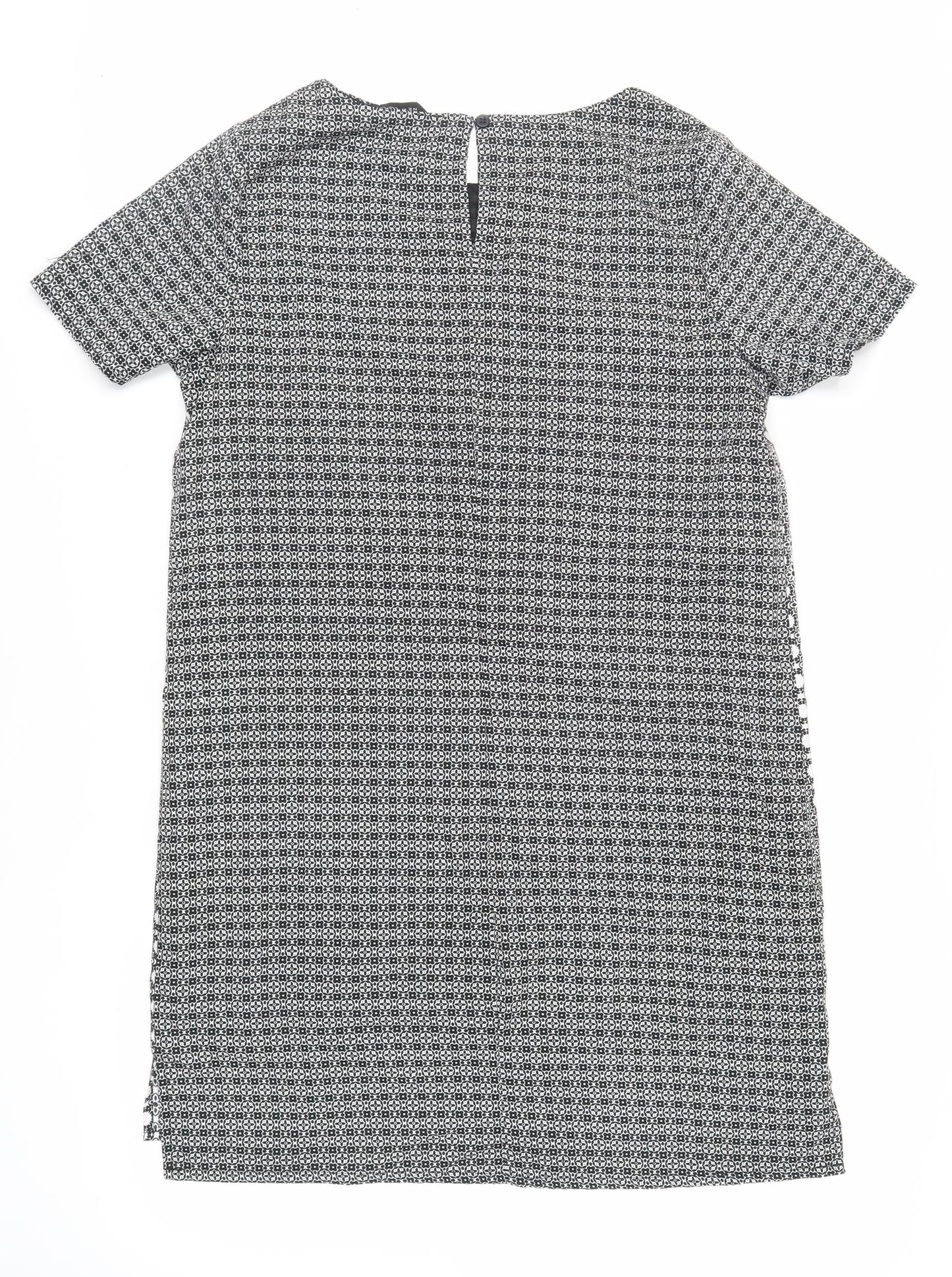 New Look Womens Black Geometric Polyester Shift Size 14 Round Neck Button