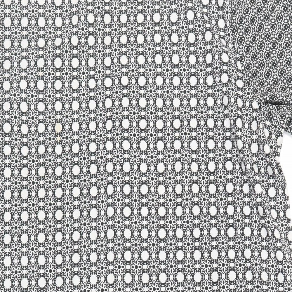 New Look Womens Black Geometric Polyester Shift Size 14 Round Neck Button