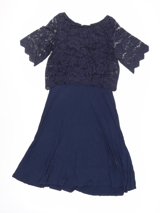 H&M Mama Womens Blue Viscose A-Line Size M Round Neck Pullover - Lace Top