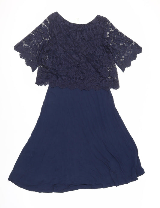 H&M Mama Womens Blue Viscose A-Line Size M Round Neck Pullover - Lace Top