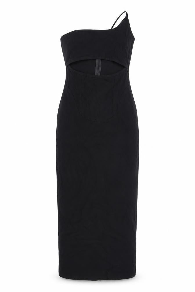 PRETTYLITTLETHING Womens Black Viscose Bodycon Size 10 One Shoulder Zip - Cut Out Detail