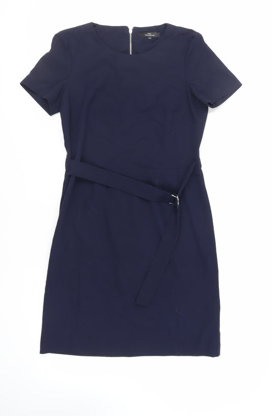 NEXT Womens Blue Polyester Pencil Dress Size 10 Round Neck Zip - Belted