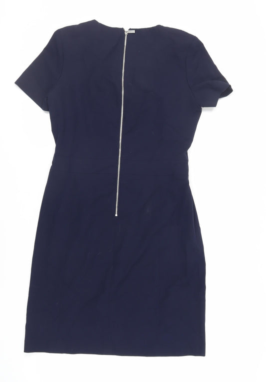 NEXT Womens Blue Polyester Pencil Dress Size 10 Round Neck Zip - Belted