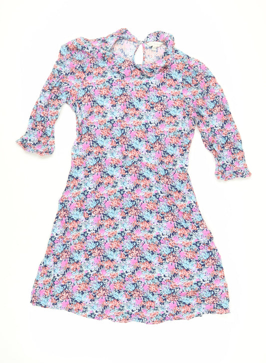 Marks and Spencer Womens Multicoloured Geometric Viscose A-Line Size 14 Collared Button