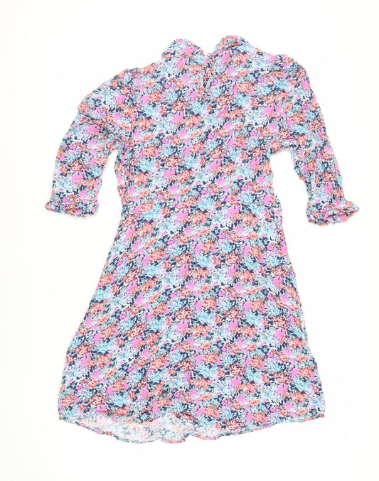 Marks and Spencer Womens Multicoloured Geometric Viscose A-Line Size 14 Collared Button