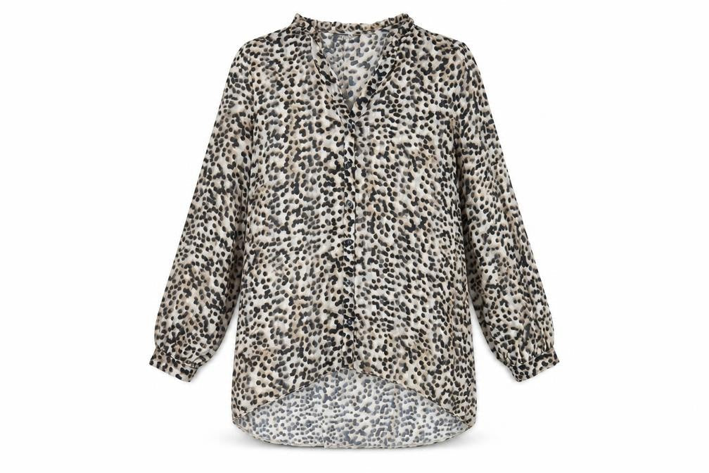 Wallis Womens Brown Animal Print Polyester Tunic Button-Up Size 10 V-Neck - Sheer