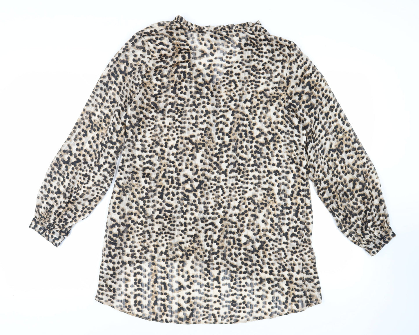 Wallis Womens Brown Animal Print Polyester Tunic Button-Up Size 10 V-Neck - Sheer