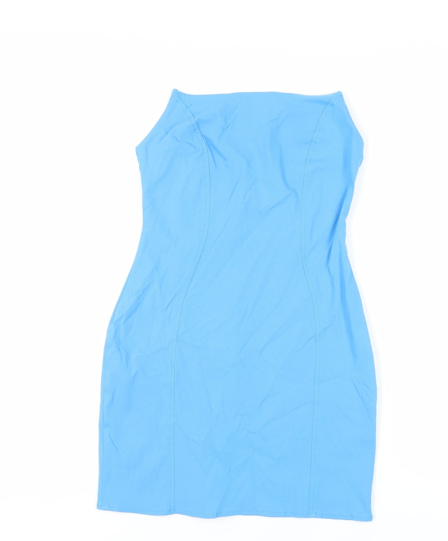ASOS Womens Blue Viscose Mini Size 10 Square Neck Zip - Strapless