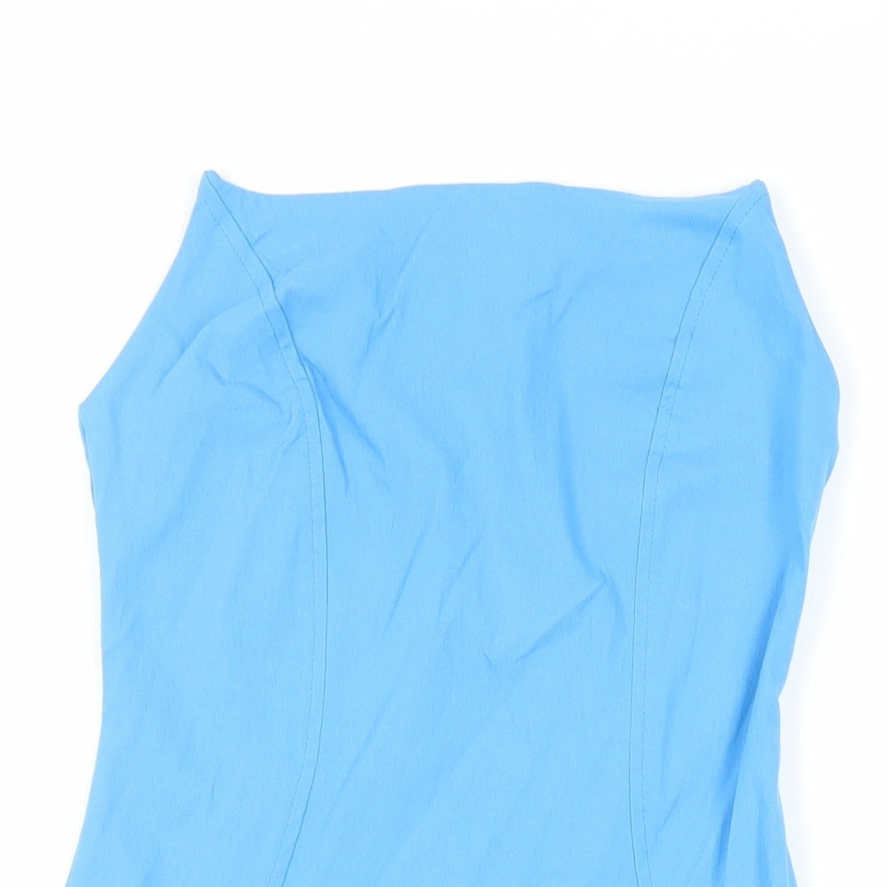 ASOS Womens Blue Viscose Mini Size 10 Square Neck Zip - Strapless