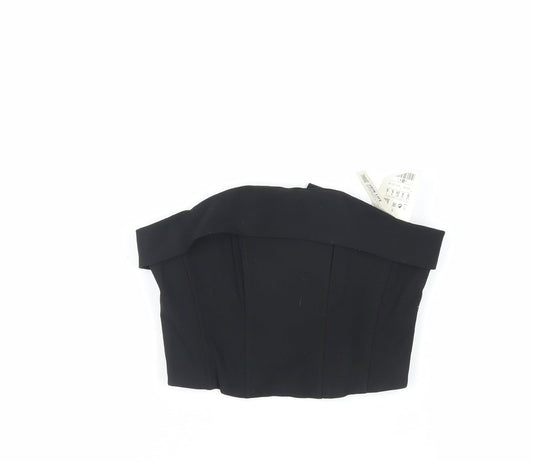 Pull&Bear Womens Black Polyester Cropped Blouse Size S Off the Shoulder - Corset Style