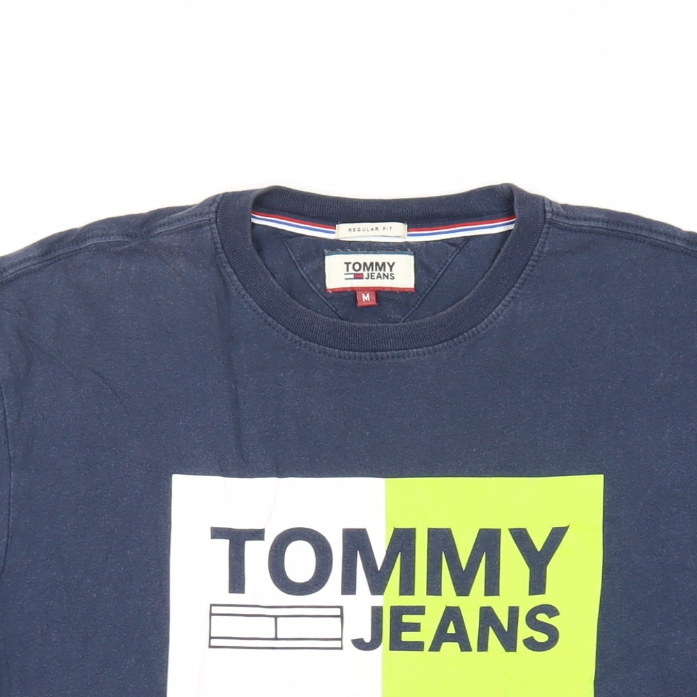 Tommy Jeans Mens Blue Cotton T-Shirt Size M Crew Neck - Logo
