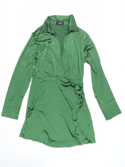 Cider Womens Green Polyester Shirt Dress Size M Collared Zip