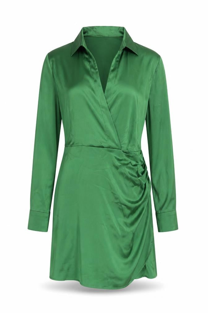Cider Womens Green Polyester Shirt Dress Size M Collared Zip